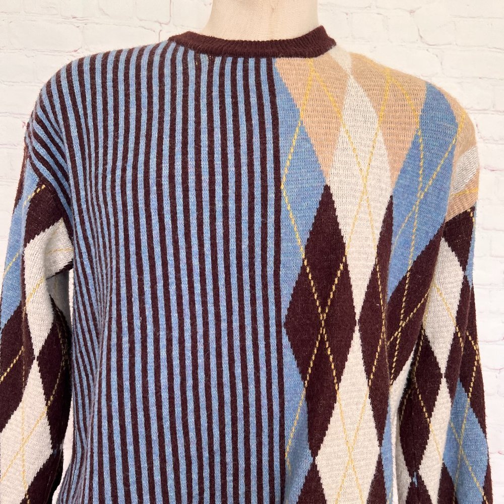 Entro Mens Pullover Sweater - Argyle & Stripes - Size Large